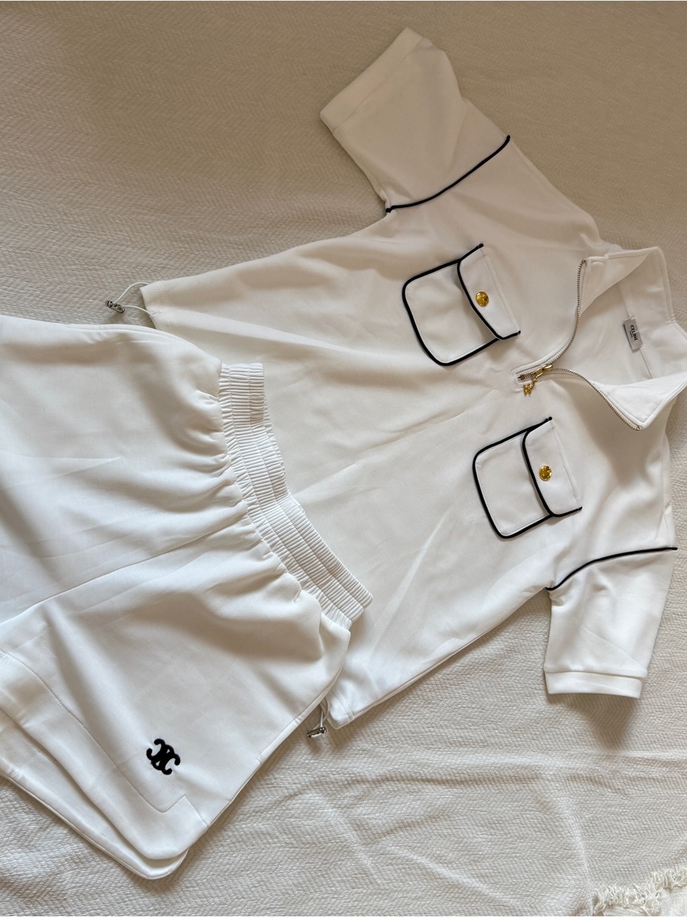 White Celine half-zip pullover set, size L